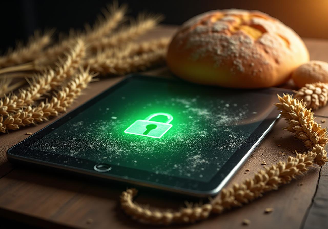 Concetto di sicurezza e trasparenza digitale in un ambiente artigianale