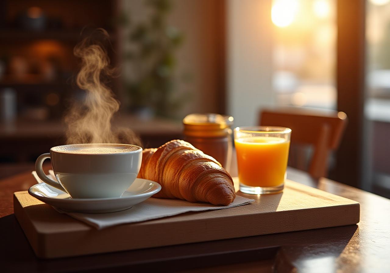 Colazione italiana artigianale con caffè e cornetti